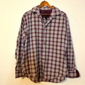 Jos A Bank Men Button Up Shirt Men Large Plaid Cotton Cashmere Silk